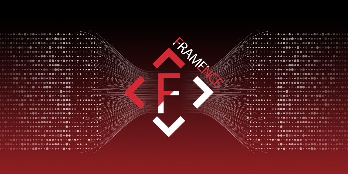 Framence_Blog_Datenflut Abstract representation with the FRAMENCE logo in the center, surrounded by digital lines and dots symbolizing connectivity